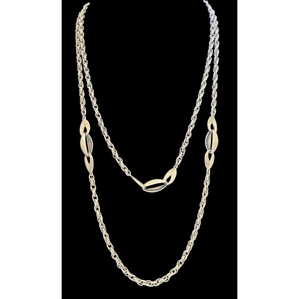 Monet Vintage 1970’s Long Silver Tone Chain Necklace 54” Long
